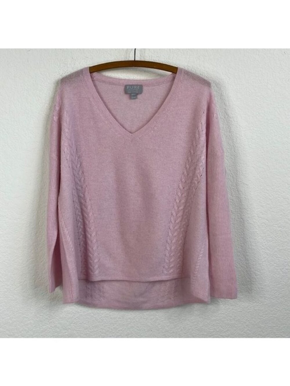 Pure Collection V Neck Lavender Cable Knit Sweater